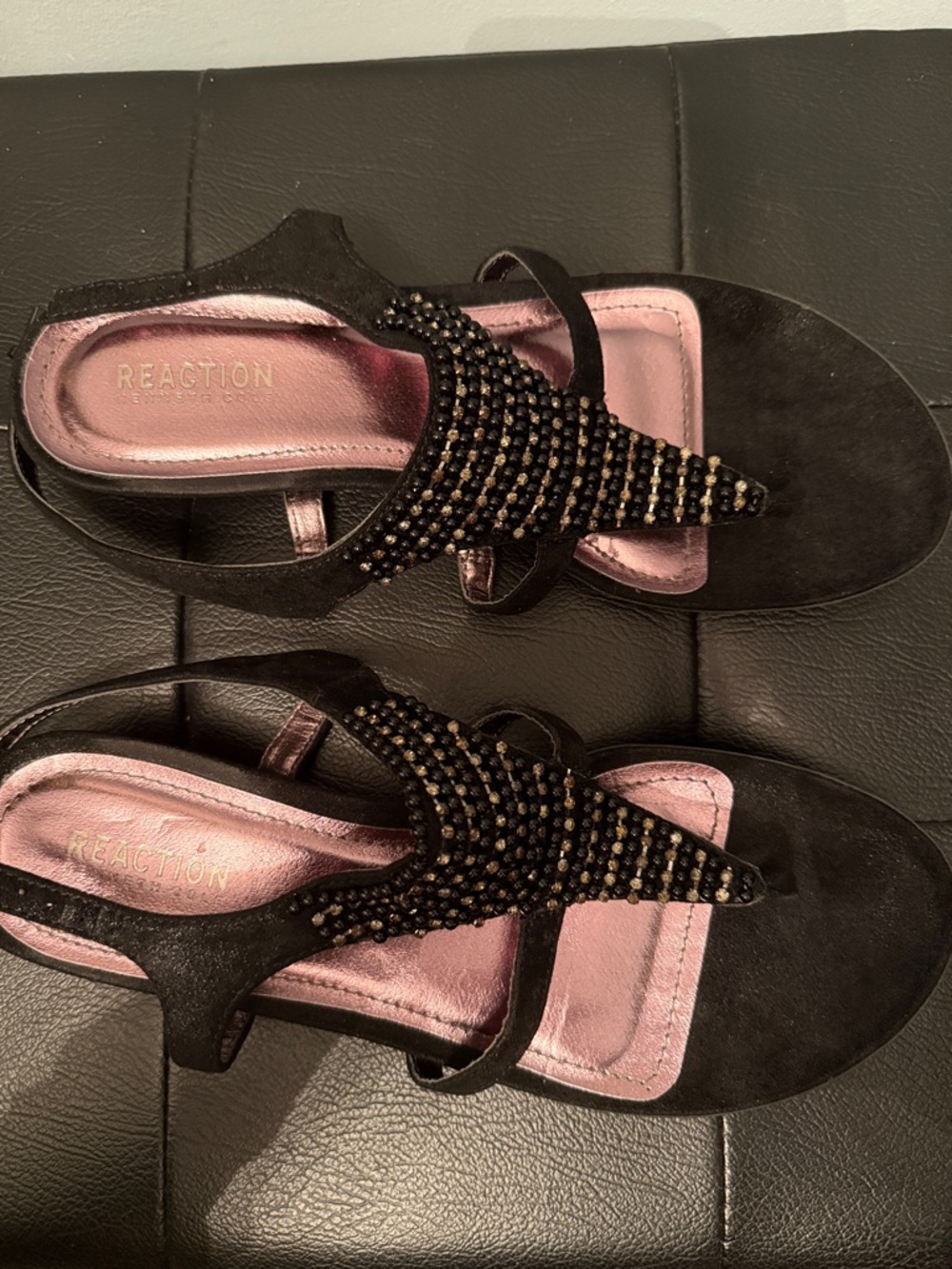 Reaction Black Beaded Slingback Sandals - Women